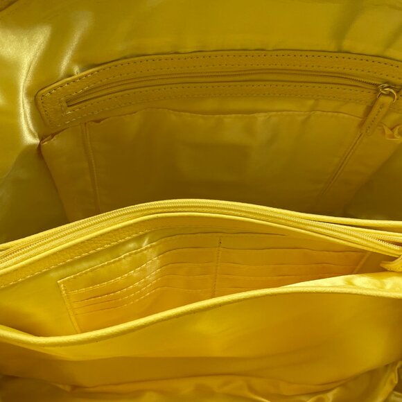 Joy & Iman Satchel Dome Handbag Faux Leather Yellow and Tan - NWT - Picture 12 of 15